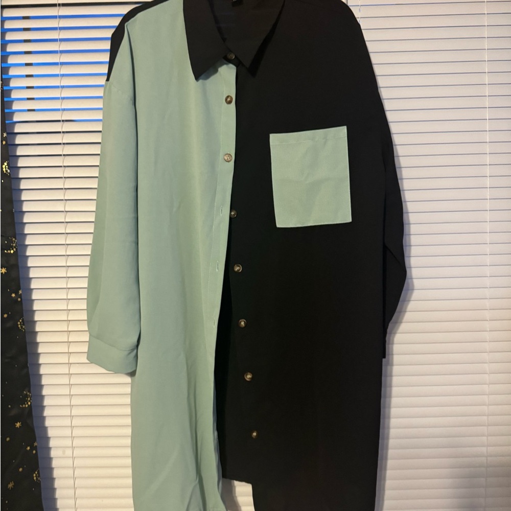 Black and Mint Green Button-Up Shirt
